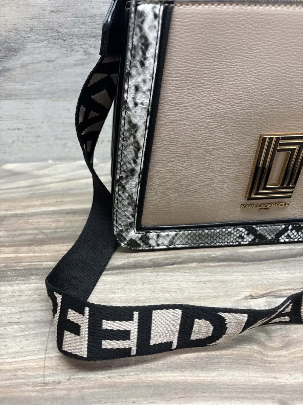 KARL LAGERFELD Paris Small Satchel Snake Print Gold Tone Rare ￼